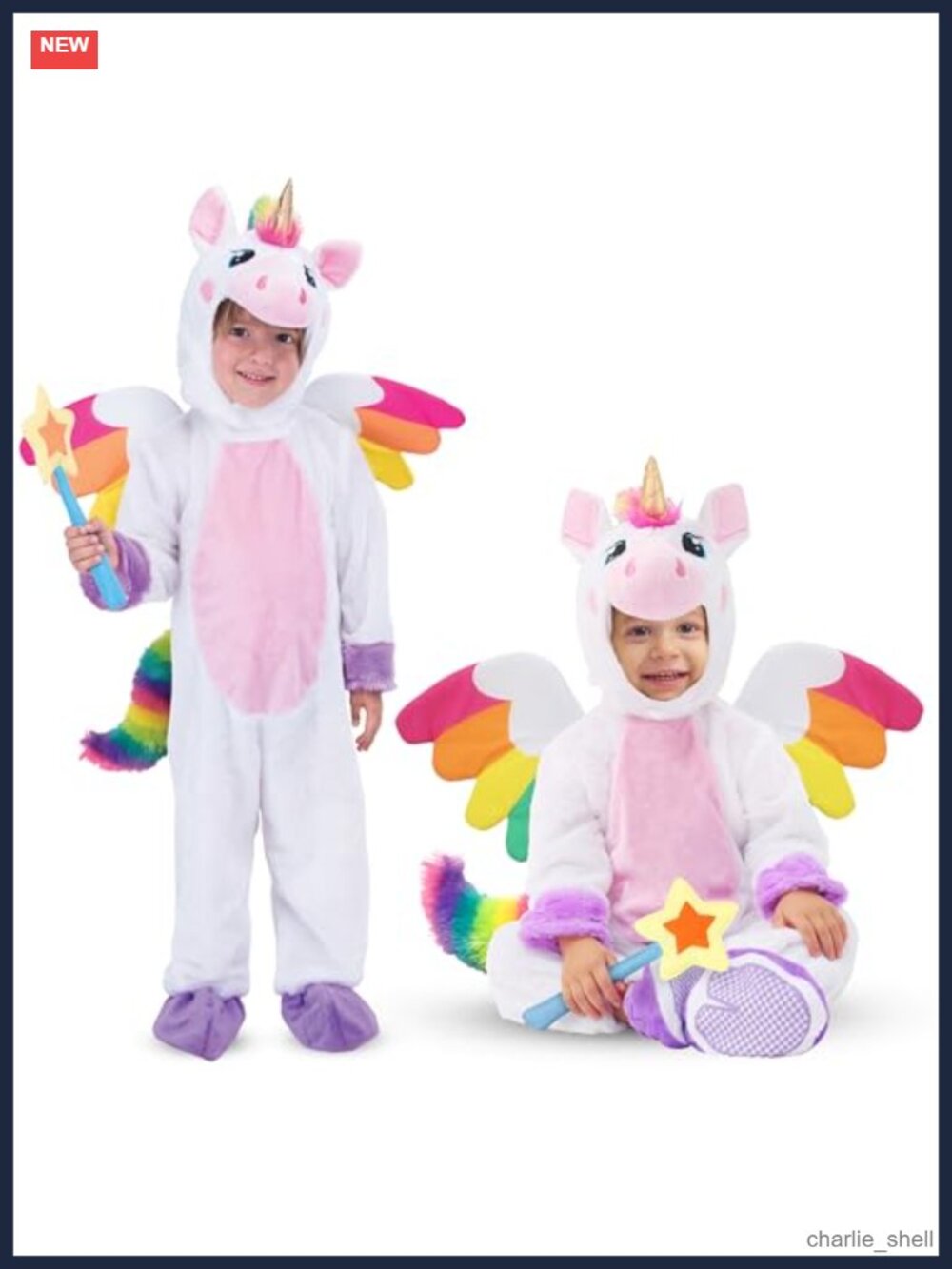 Unicorn Costume Toddler Kids Jumpsuit with Wings and Star Wand for Halloween